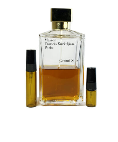 Grand Soir perfume sample by Maison Francis Kurkdjian in amber glass atomizer