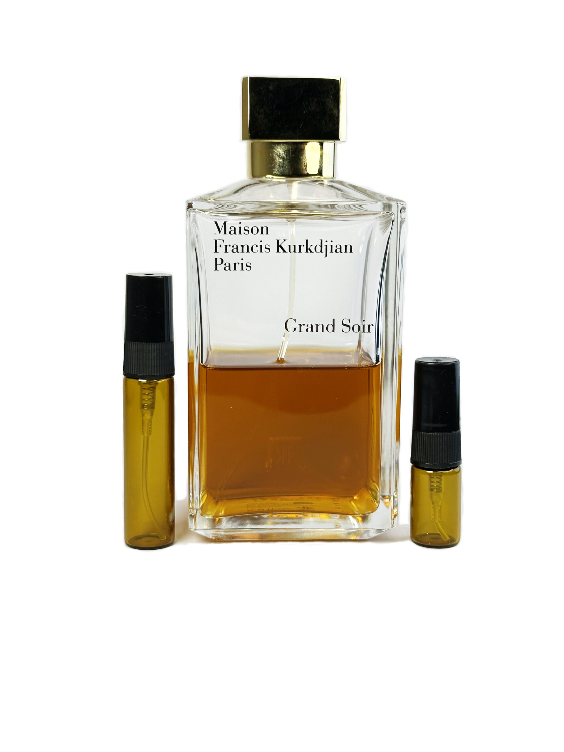 Grand Soir perfume sample by Maison Francis Kurkdjian in amber glass atomizer
