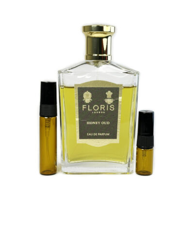 Floris Honey Oud perfume sample in amber glass atomizer