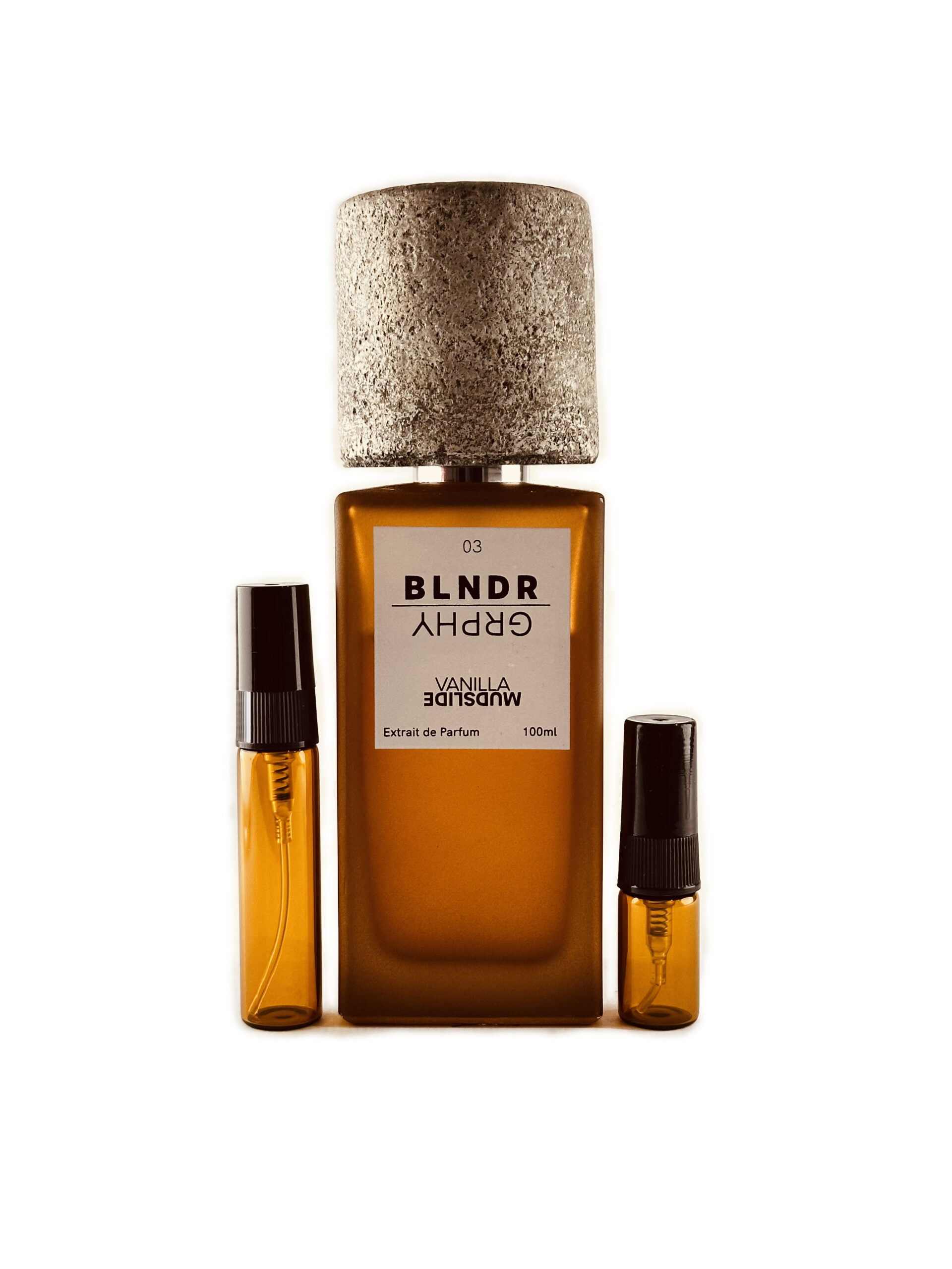 Blndrgrphy Vanilla Mudslide perfume sample in amber glass atomizer