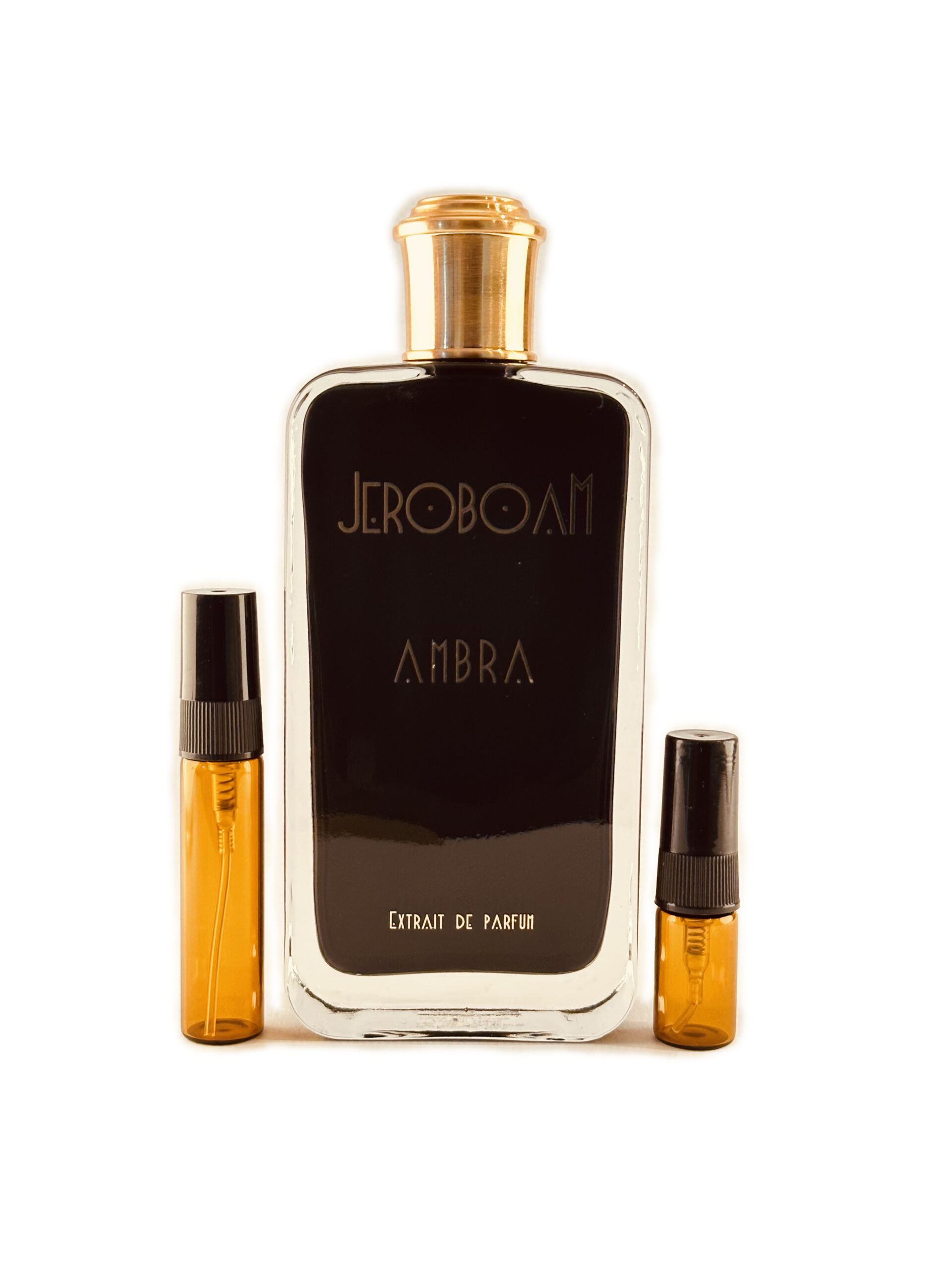 Jeroboam Ambra perfume sample in amber glass atomizer