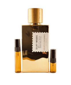Goldfield & Banks Silky Woods perfume sample in amber glass atomiser